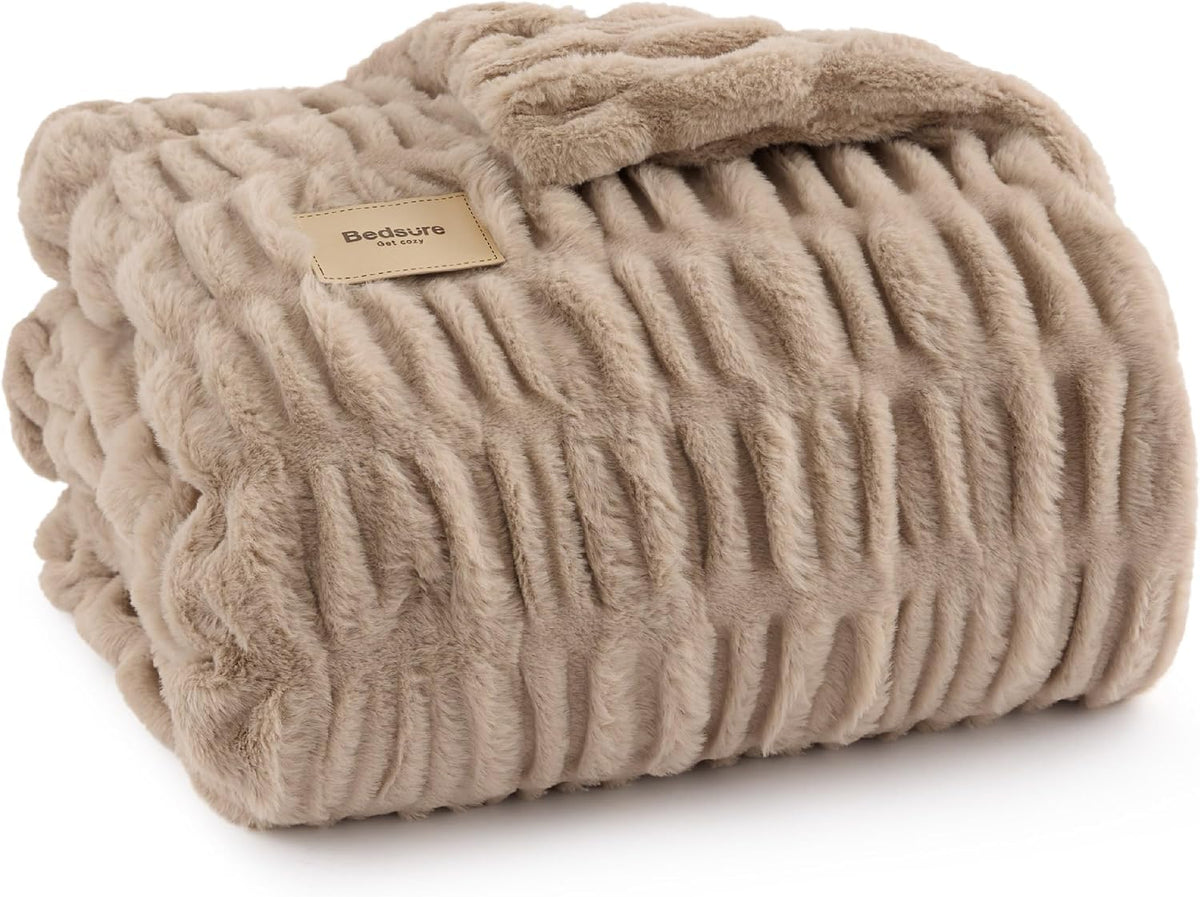 Bedsure Soft Double-Sided Faux Fur Throw Blanket, Light Brown, 50"x60"