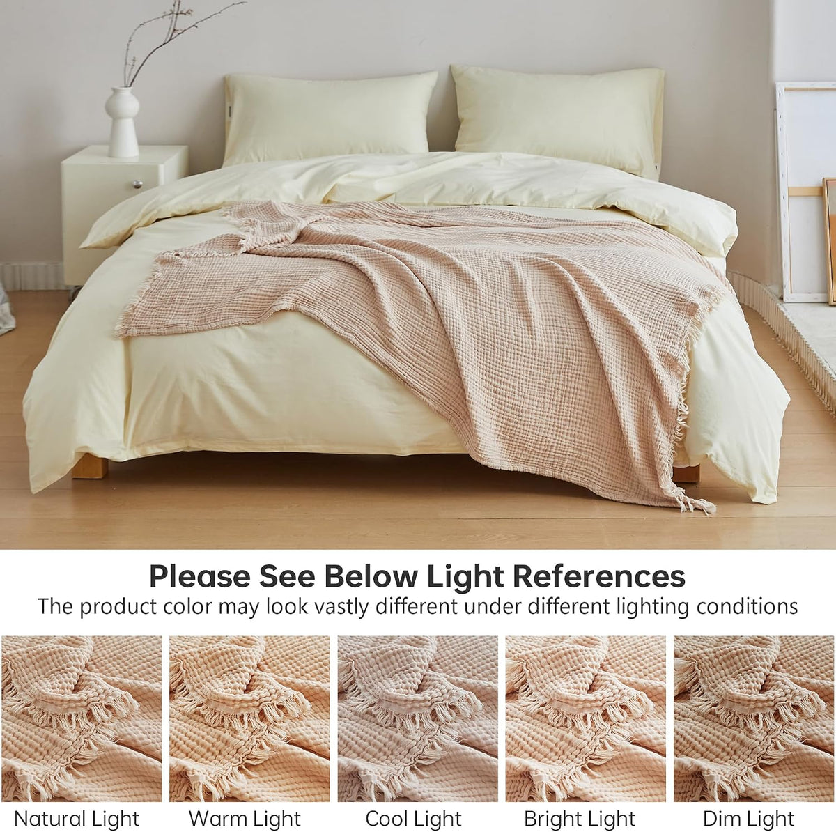 Simple&Opulence Cotton Muslin Throw Blanket 4 Layers for Bed, Couch, Woven Gauze Blanket with Tassels, Soft Lightweight Cozy Pre-Washed Breathable Farmhouse Decoration for All-Season(Light Khaki)