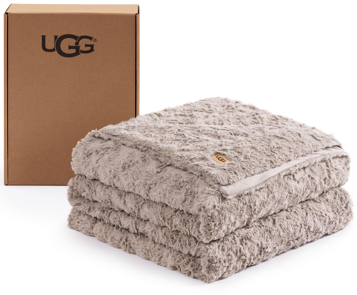 UGG Adalee Throw Blanket for Sofa, Faux Fur Blanket, 50" x 70", Seal Grey