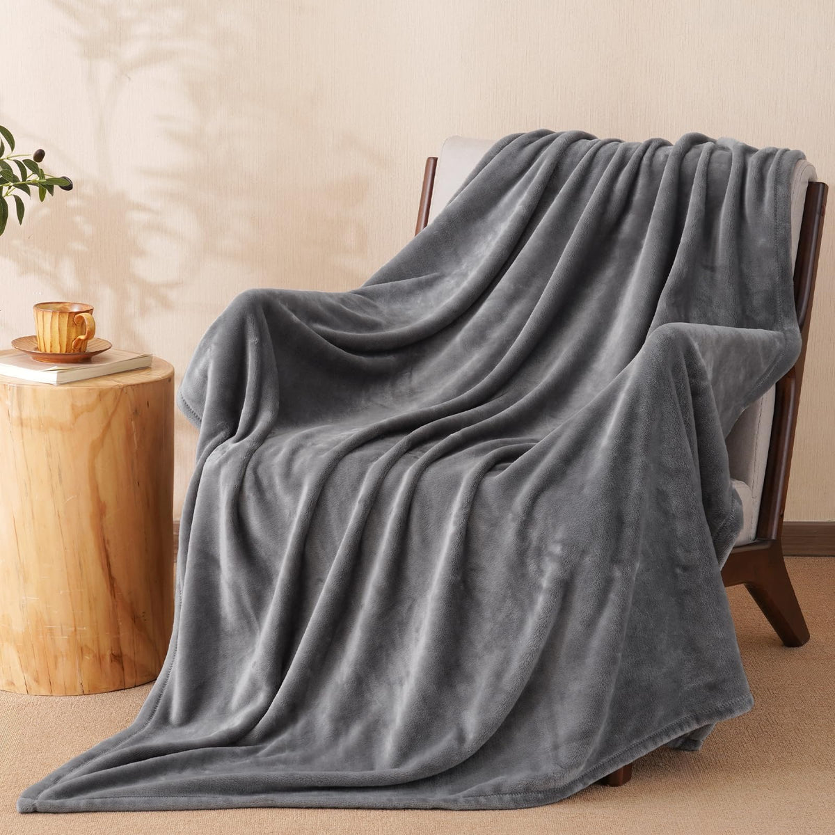 PHF Fleece Blanket Queen Size 90x90-300GSM Lightweight Airy Warmth, Khaki