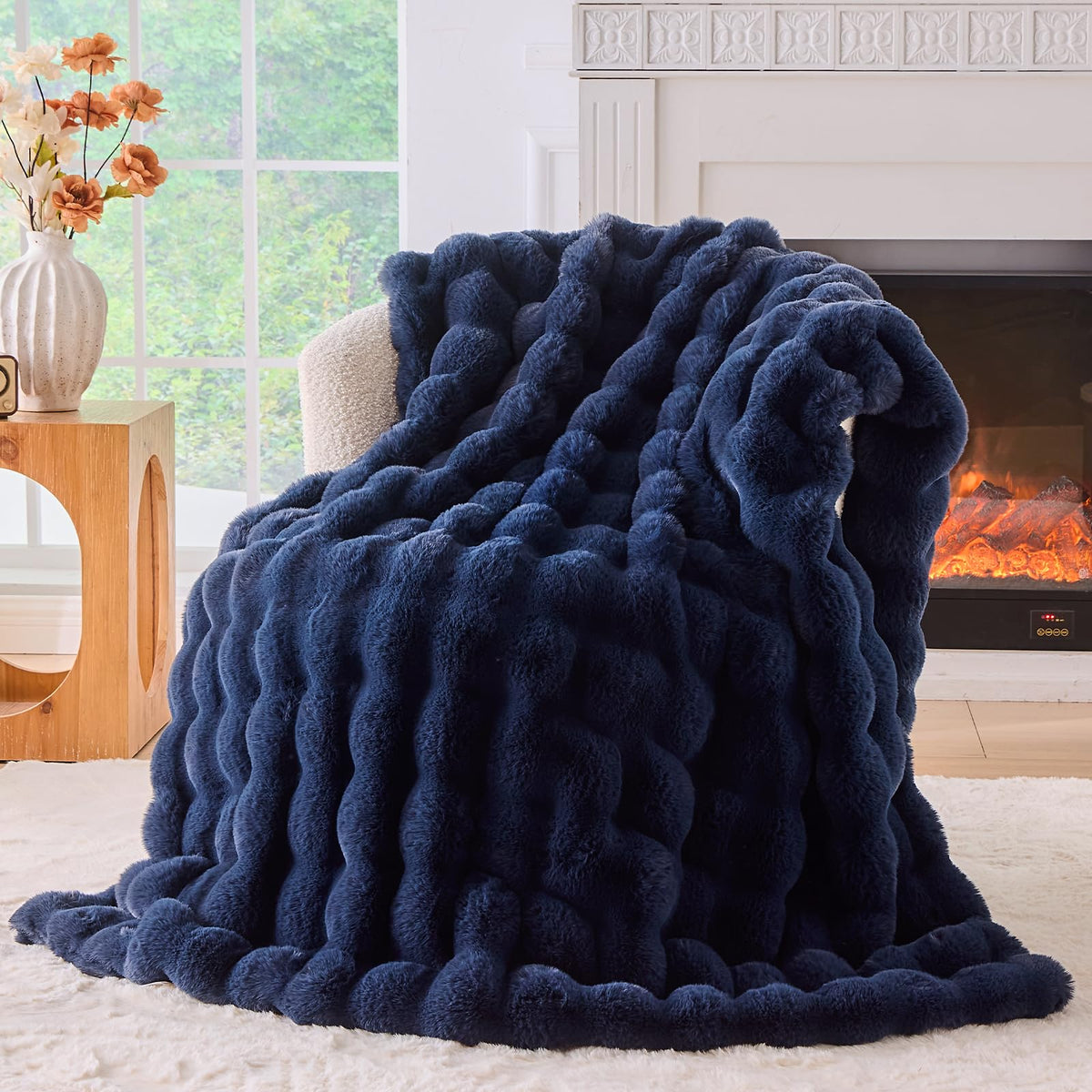 BENVWE Faux Fur Throw Blanket for Couch - Cozy Plush Fluffy Soft Thick Bubble Blanket for Living Room Home Decor - Mothers Day Birthday Gifts for Women, Cream White, 51" x 63"