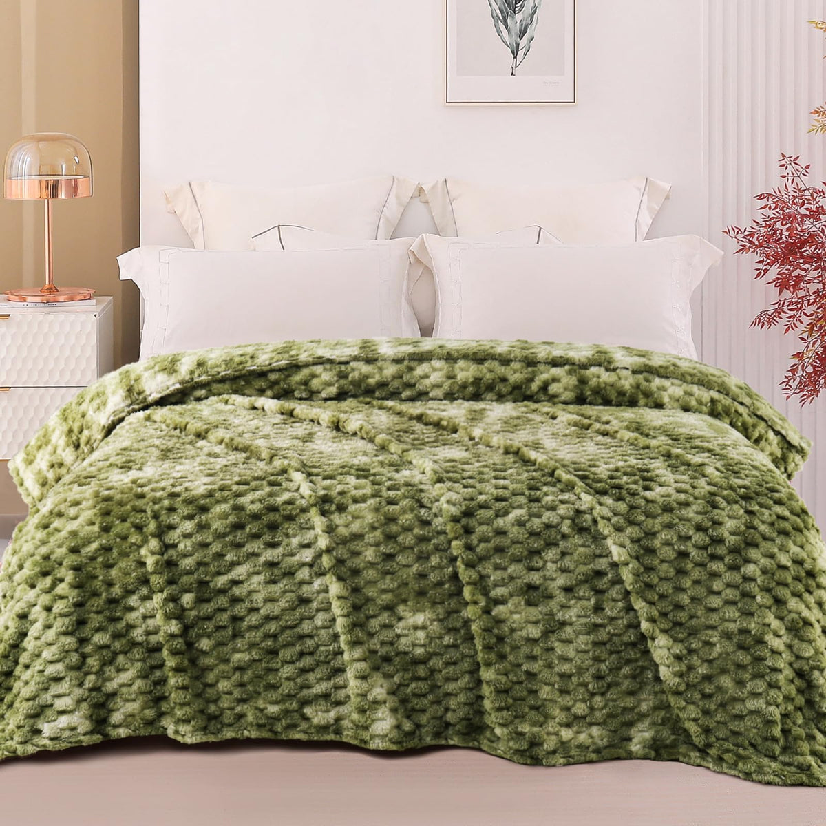 Exclusivo Mezcla Large 3D Fleece Throw Blanket for Couch, Ivory