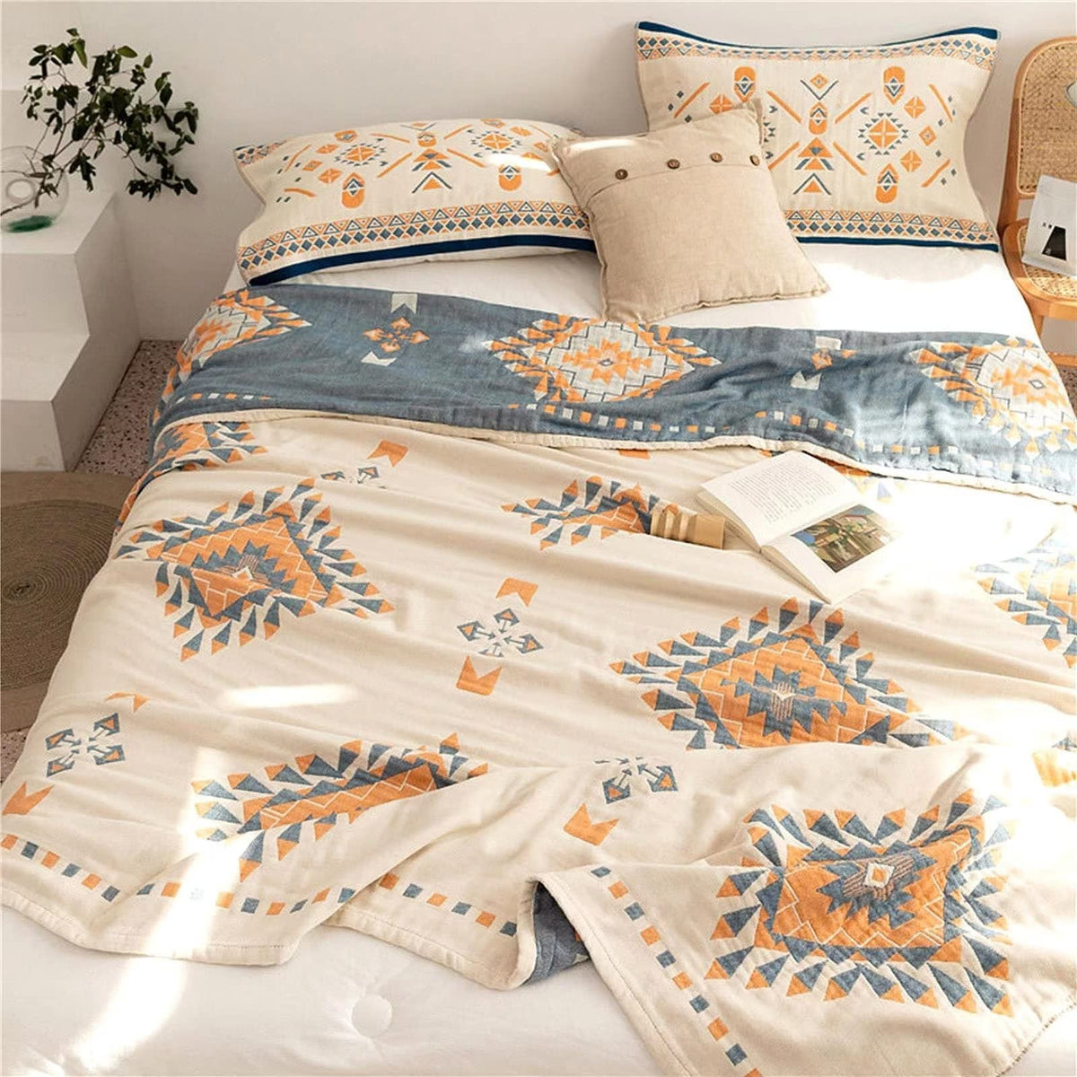 MSGKV Boho Fall Throw Blanket 60"x80" 100% Cotton Throw for Couch & Bed