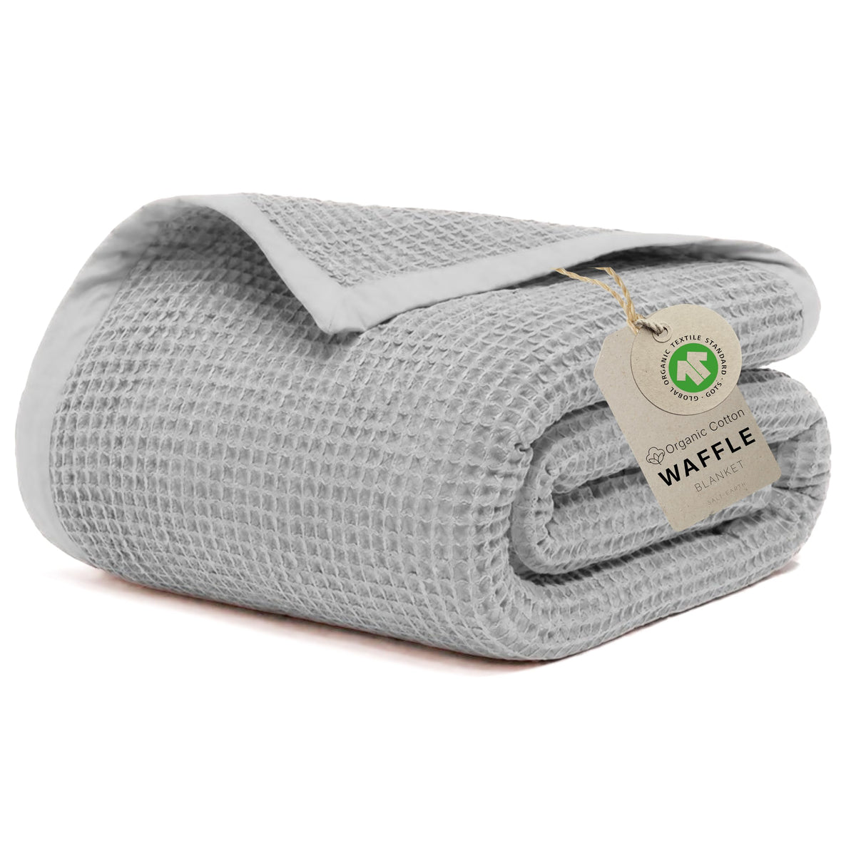GOTS Certified 90"X90" Queen 100% Organic Cotton Waffle Blanket-Silver Blue