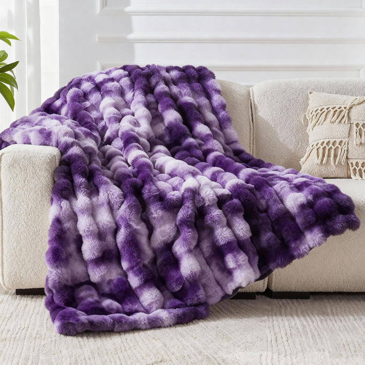 Faux Fur Throw Blanket for Couch, 1000 GSM Cozy Fuzzy Fluffy Soft Plush Thick Bubble Sherpa Blanket for Sofa Bedroom Living Room, Mothers Day Birthday Gifts for Women Home Decor