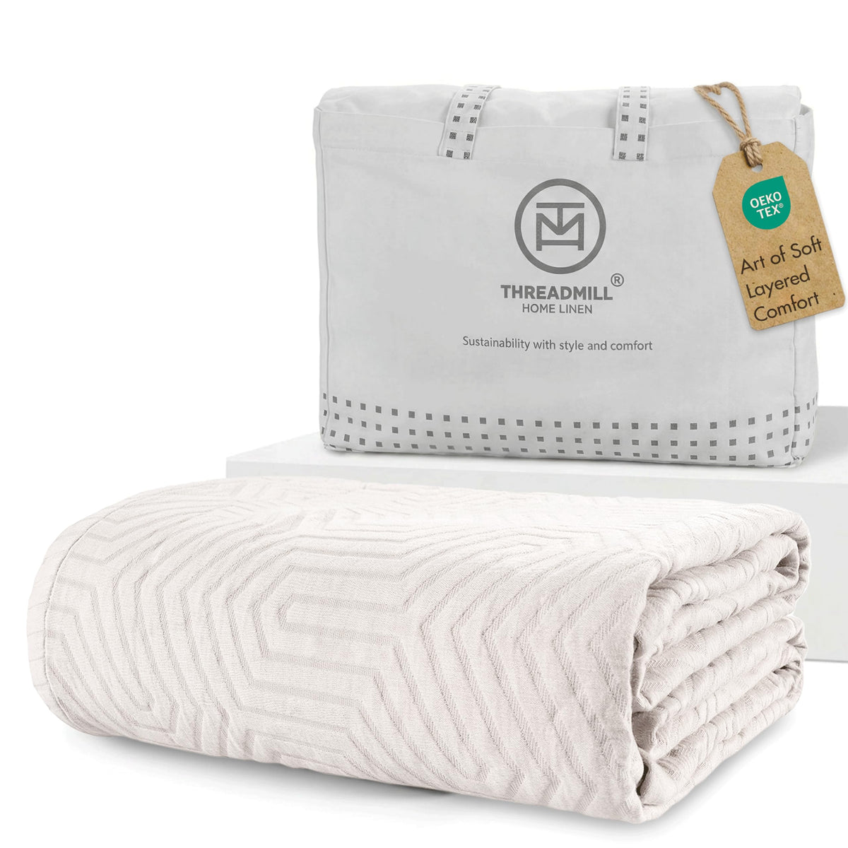 Threadmill Luxury Cotton Blankets for King Size Bed | All-Season Cozy 100% Cotton Blanket | Aster Jacquard Soft & Lightweight Coverlet fits California King Size Bed, 104x92 | Scottish Grey