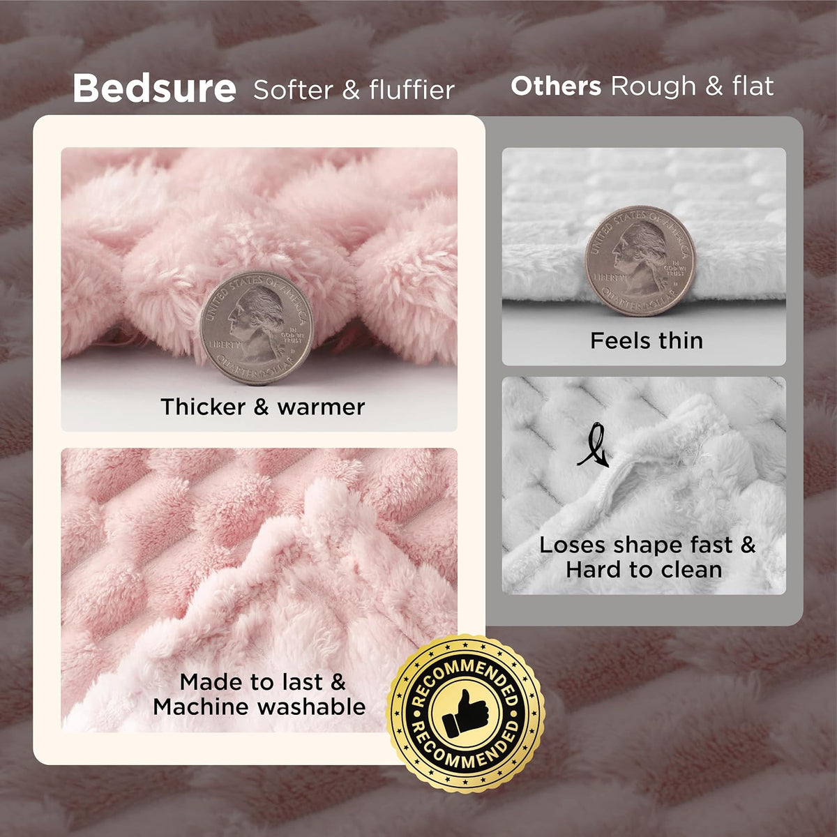 Bedsure Pink Throw Blanket for Couch - 350GSM Fluffy Plush Bubble Blanket for Bed Home Room Decor, GentleSoft Cute Fleece Soft Cozy Gifts for Women Girls, 50x60 Inches