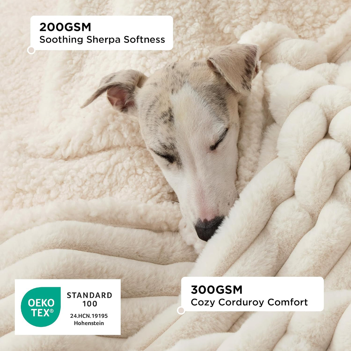 Bedsure ComfyFleece® Waterproof Dog Blankets for Large Dogs,50x60 Cream