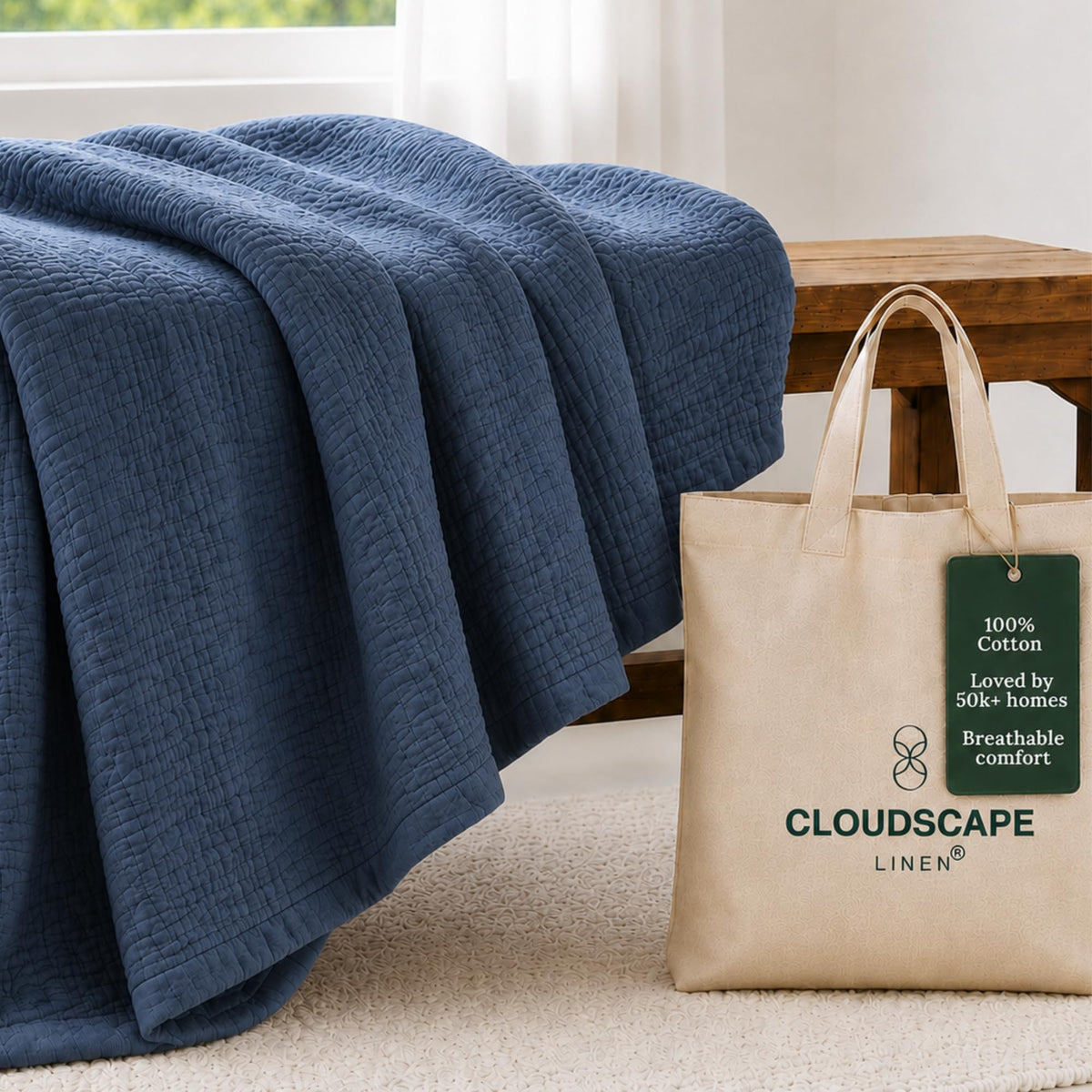 CLOUDSCAPE 8 Layer Muslin Blanket Queen Size, Gauze, Cotton 92"x92" - Ivory