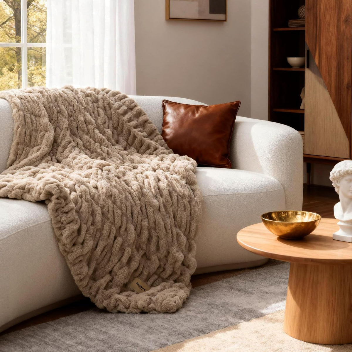 Bedsure Soft Double-Sided Faux Fur Throw Blanket, Light Brown, 50"x60"