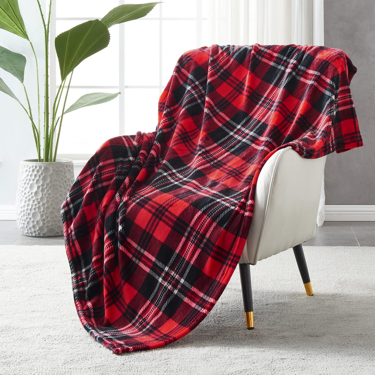 SOCHOW Buffalo Plaid Flannel Fleece Throw Blanket 50 x 60 Inches, Orange