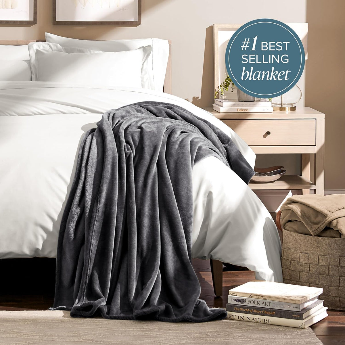 Bare Home Fleece Blanket Luxury Microplush (Full/Queen, Grey)
