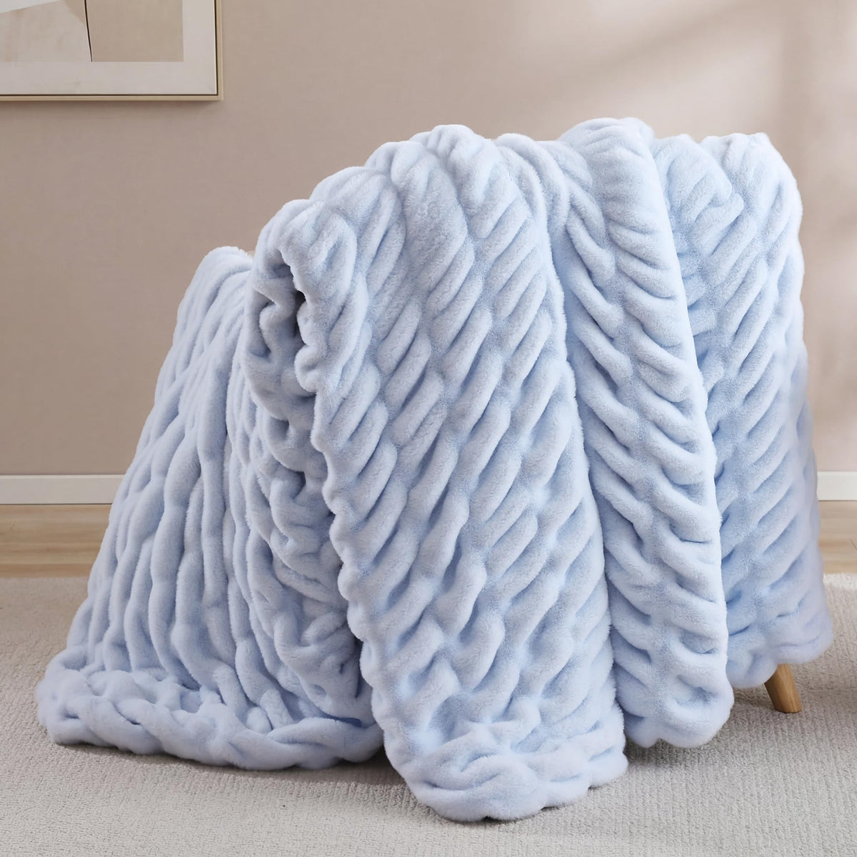 Smoofy Blush Pink Fluffy Blanket for Couch - Luxury Faux Rabbit Fur 50"x60"