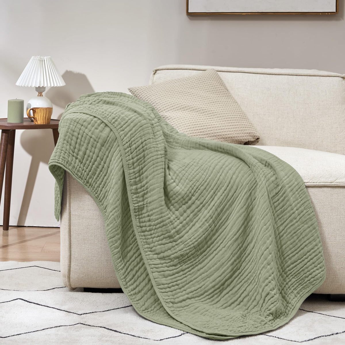 PHF Cooling Muslin Blanket King Size 104"x80", 6-Layer Lightweight Gauze Blanket Made from 35% Rayon Derived from Bamboo & 65% Cotton, Breathable & Ultra Soft Cozy for Hot Sleepers, Cream White