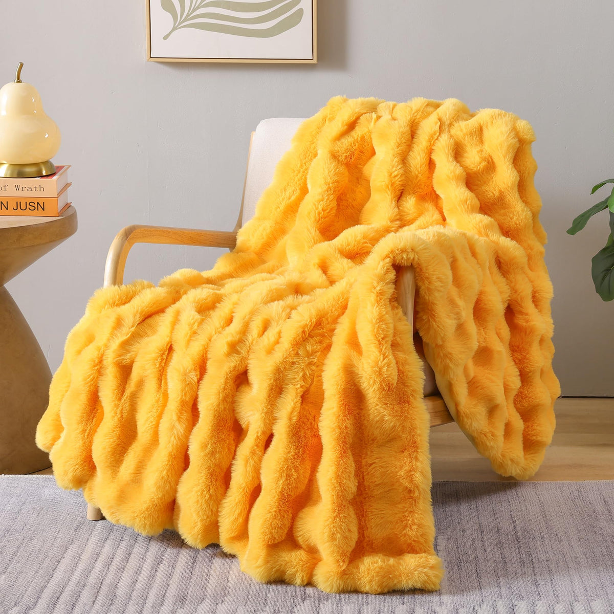 Smoofy Faux Rabbit Fur Throw for Couch - Rainbow Bubble Blanket 50"x60"