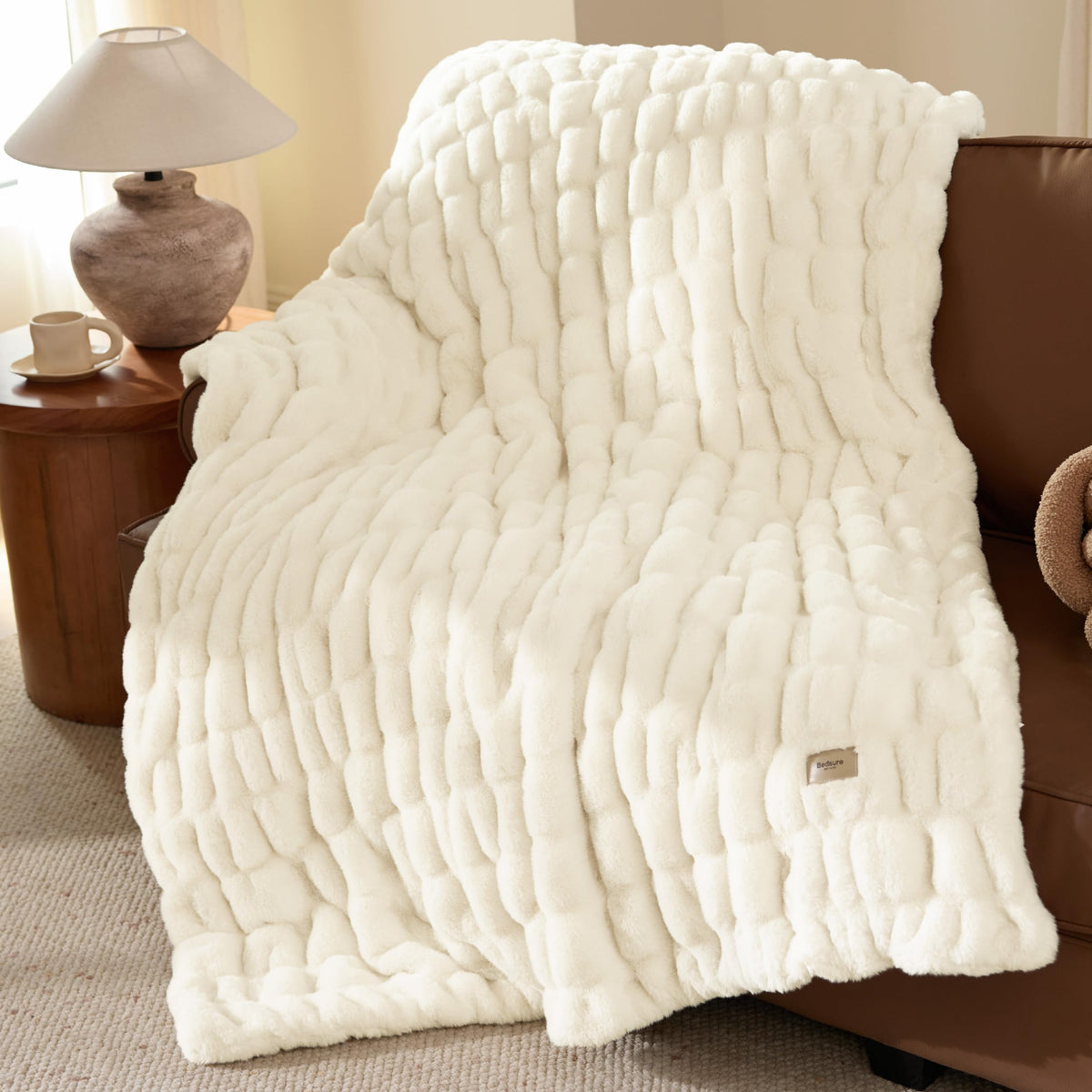 Bedsure Soft Double-Sided Faux Fur Throw Blanket, Light Brown, 50"x60"