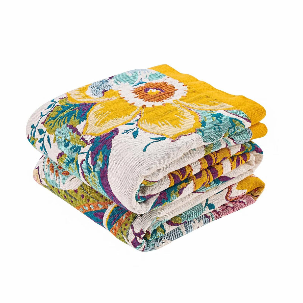 XIBLC Boho Throw Blanket, Blue Lightweight Blankets for Summer, 100% Cotton Bohemian Decorative Throw Blanket, 50"x60" Reversible Muslin Breathable Woven Farmhouse Blankets Quilt,