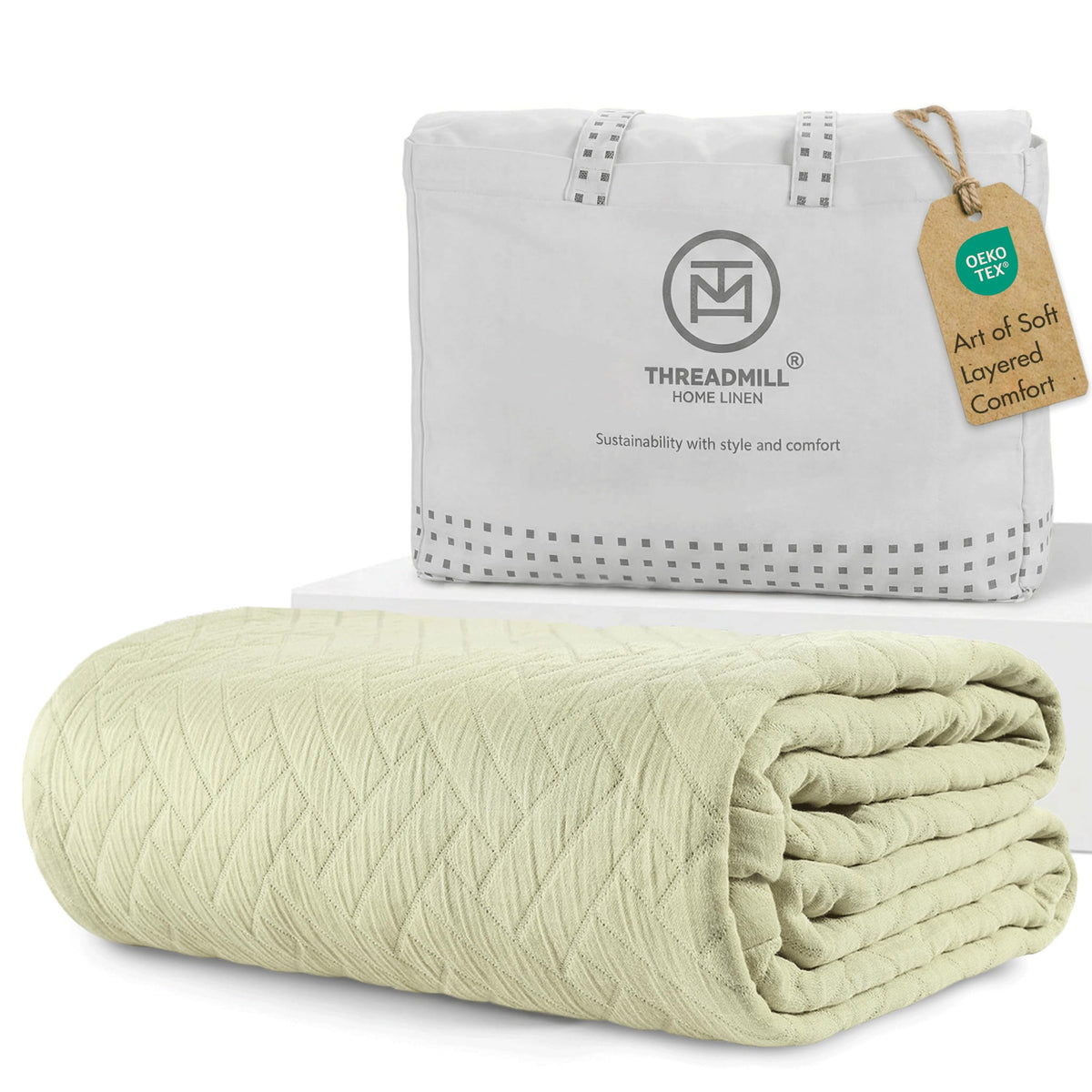 Threadmill Luxury Cotton Blankets for King Size Bed | All-Season Cozy 100% Cotton Blanket | Aster Jacquard Soft & Lightweight Coverlet fits California King Size Bed, 104x92 | Scottish Grey