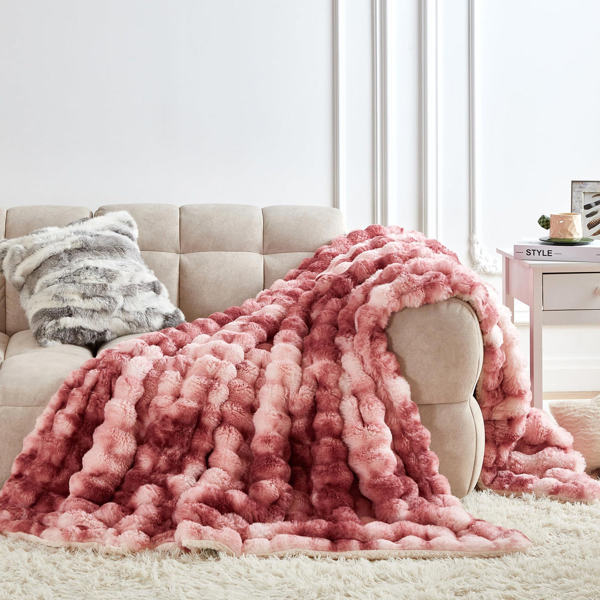 50"x60" Ultra-Soft Fuzzy Faux Fur Throw Blanket, Brown Tie Dye