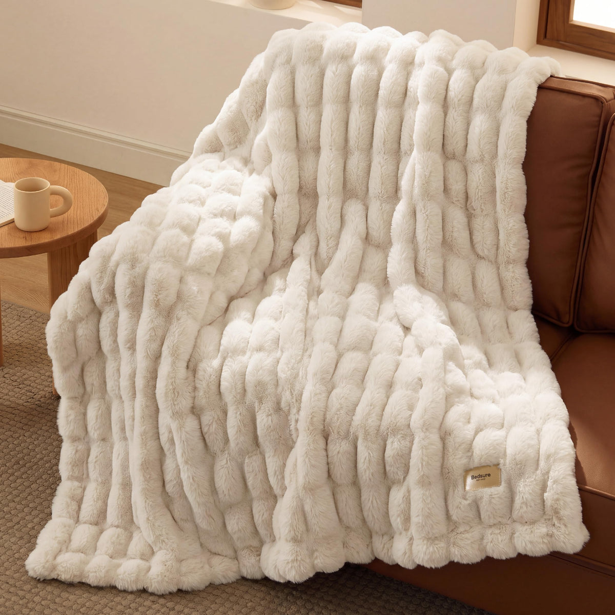 Bedsure Soft Double-Sided Faux Fur Throw Blanket, Light Brown, 50"x60"