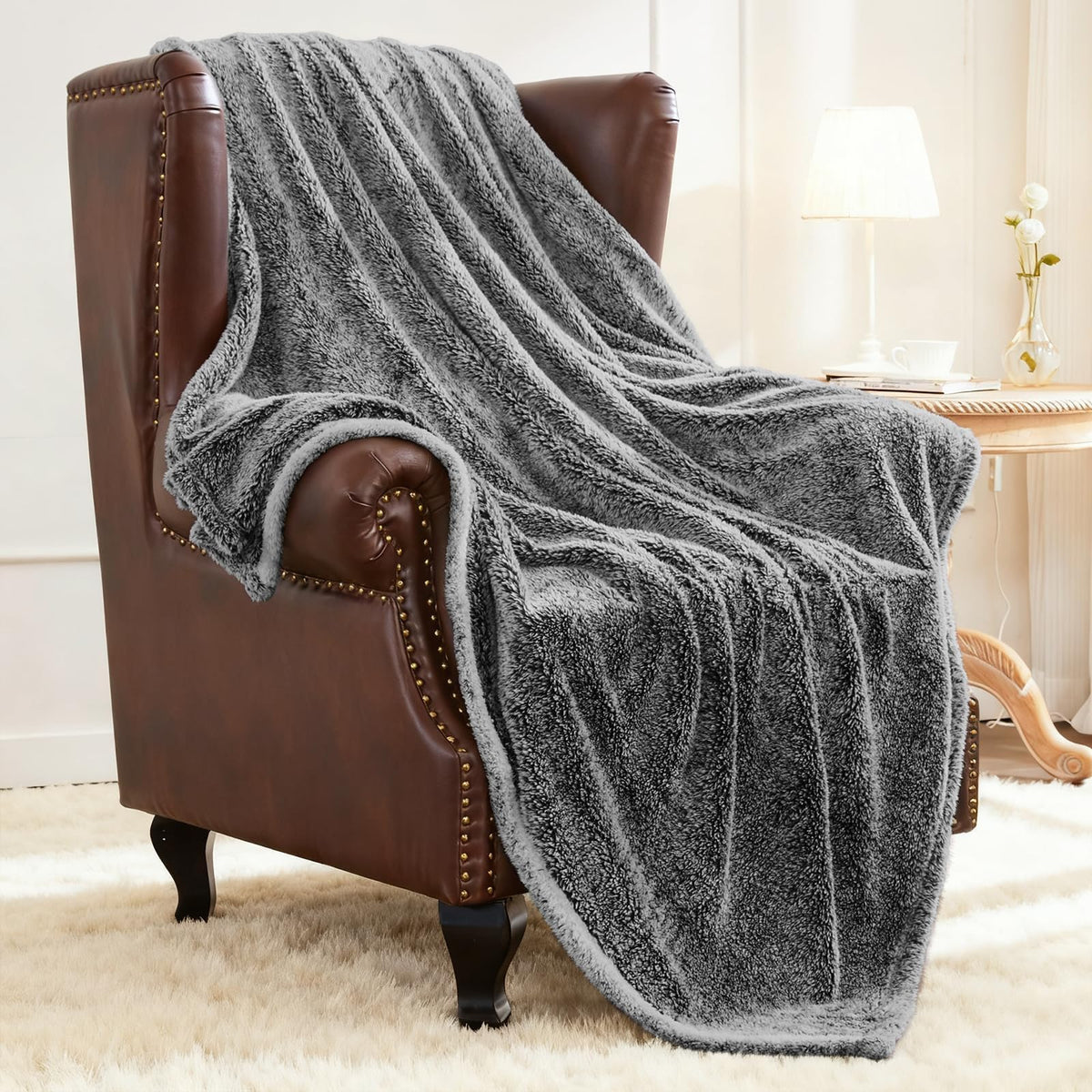 Exclusivo Mezcla Fuzzy Large Fleece Throw Blanket for Couch, Dusty Pink