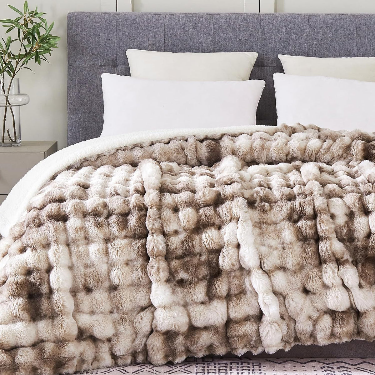 50"x60" Ultra-Soft Fuzzy Faux Fur Throw Blanket, Brown Tie Dye