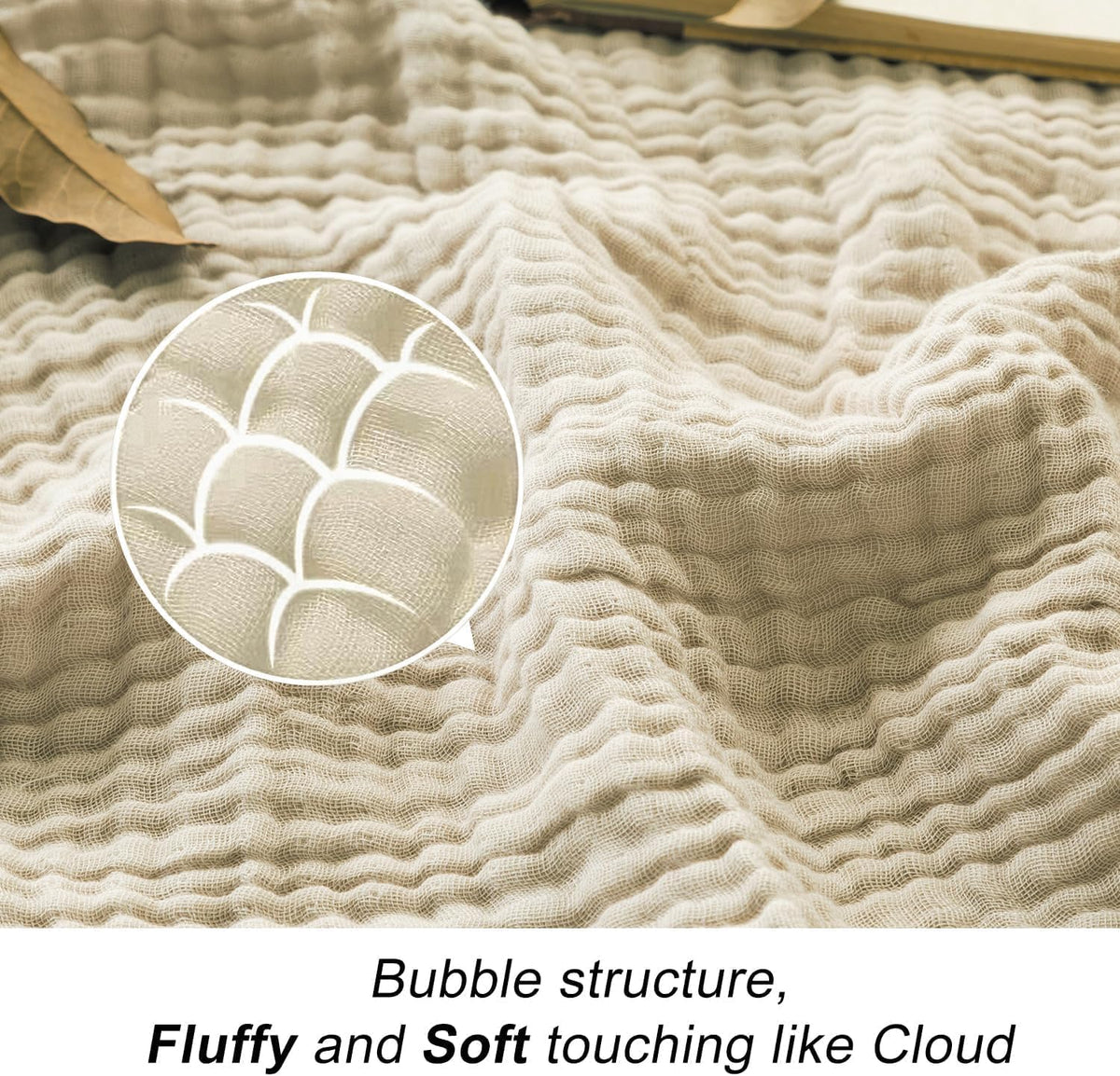 EMME Cotton Blanket King Size for Bed Soft Muslin Blankets 108"x90" Beige Lightweight Breathable Layering Bedspread Coverlet All Season Gauze