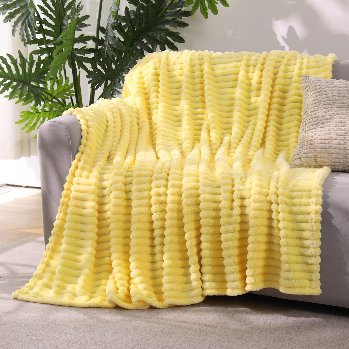 Khaki Throw Blanket for Couch Sofa 50x60 inches Striped Design