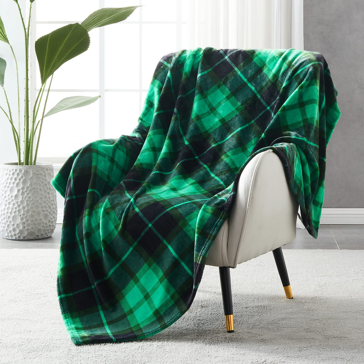 SOCHOW Buffalo Plaid Flannel Fleece Throw Blanket 50 x 60 Inches, Orange