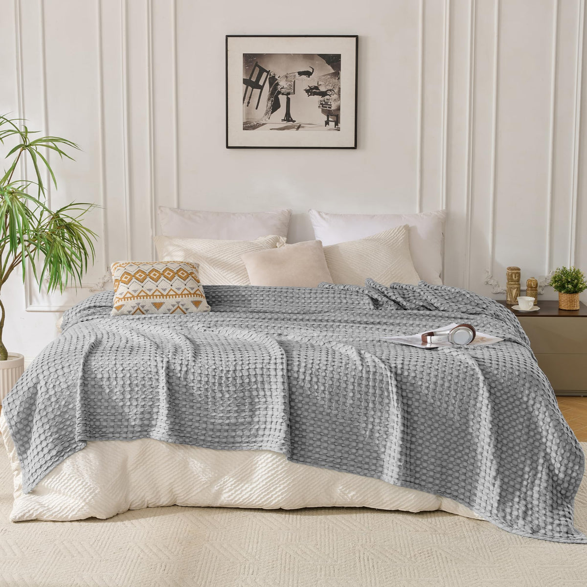 Light Waffle Weave Blanket 45x60, Small Breathable Blanket Throw for Couch