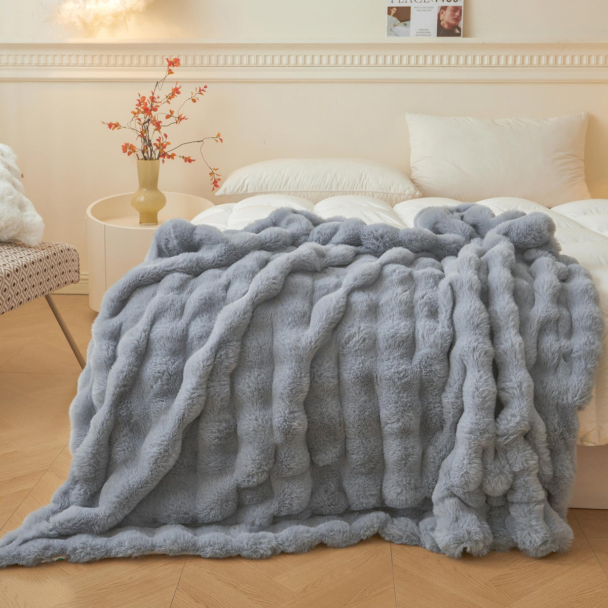 LIFEREVO Luxury Fluffy Faux Rabbit Fur Throw Blanket 50x60, Rainbow