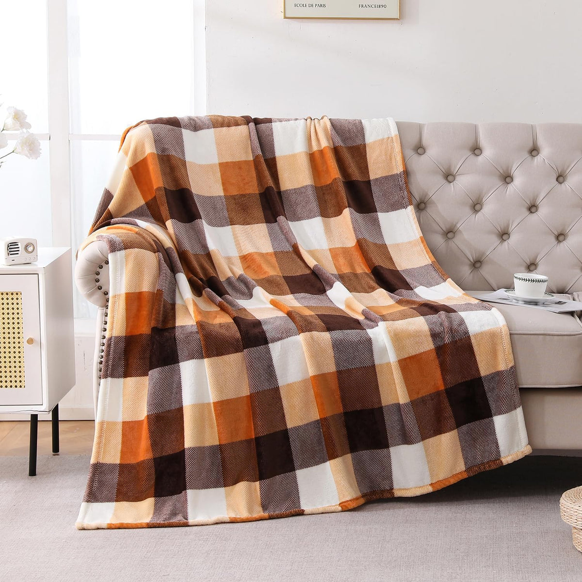 SOCHOW Buffalo Plaid Flannel Fleece Throw Blanket 50 x 60 Inches, Orange