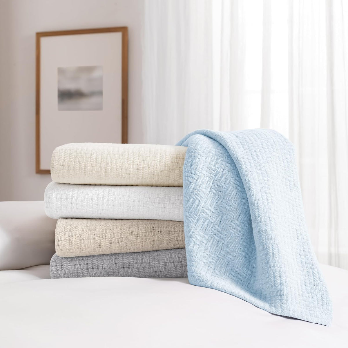 Arkwright Basket Weave Twin Blanket - 100% Ringspun Cotton All Season Blankets, Luxury Hotel Quality, Soft on Skin, Breathable, 300 GSM for Bed, Sofa, and Chair, 68 X 90 in, Beige
