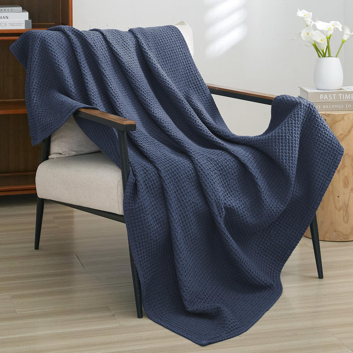 PHF 100% Cotton Waffle Blanket Lightweight Breathable, Queen Linen/Stone
