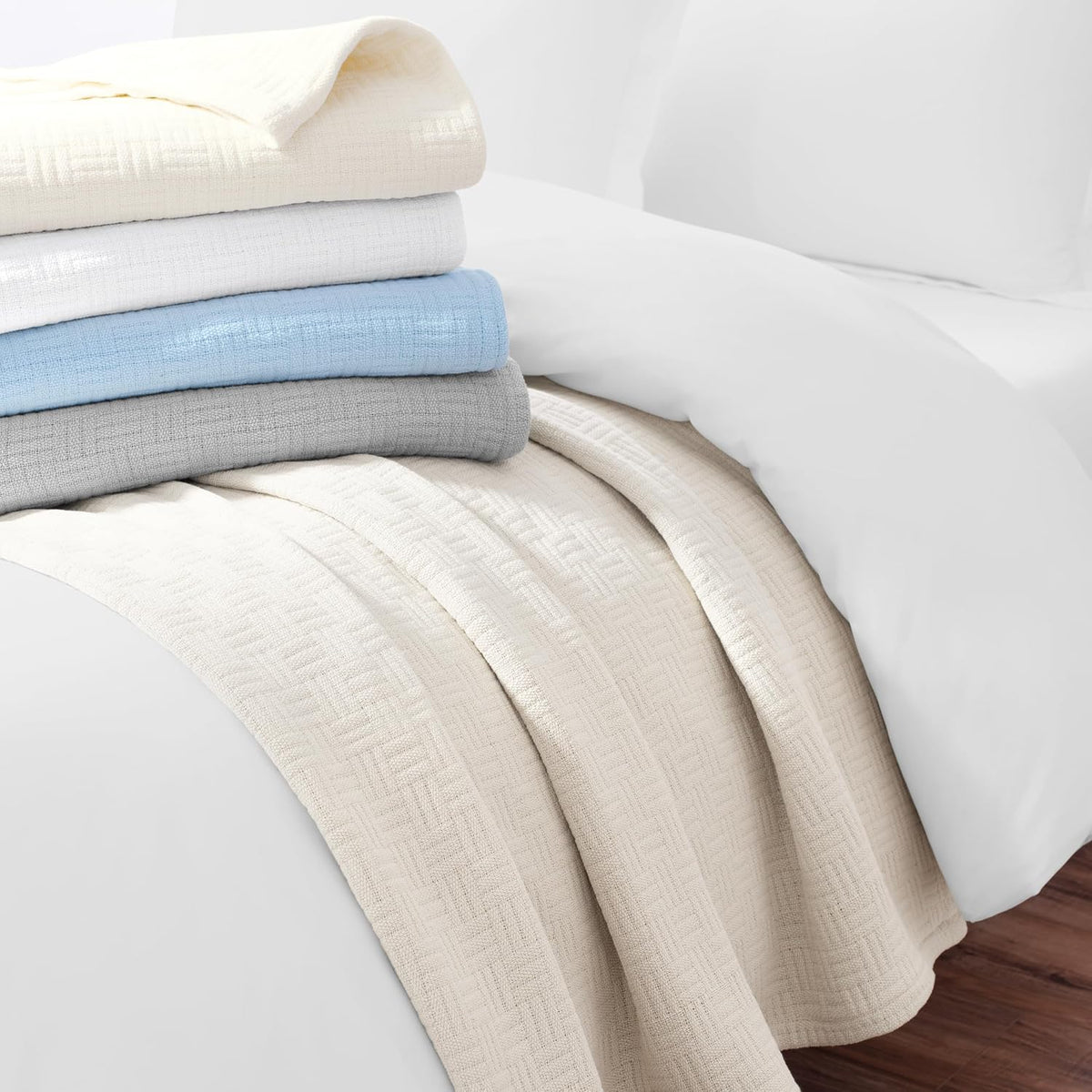 Arkwright Basket Weave Twin Blanket - 100% Ringspun Cotton All Season Blankets, Luxury Hotel Quality, Soft on Skin, Breathable, 300 GSM for Bed, Sofa, and Chair, 68 X 90 in, Beige