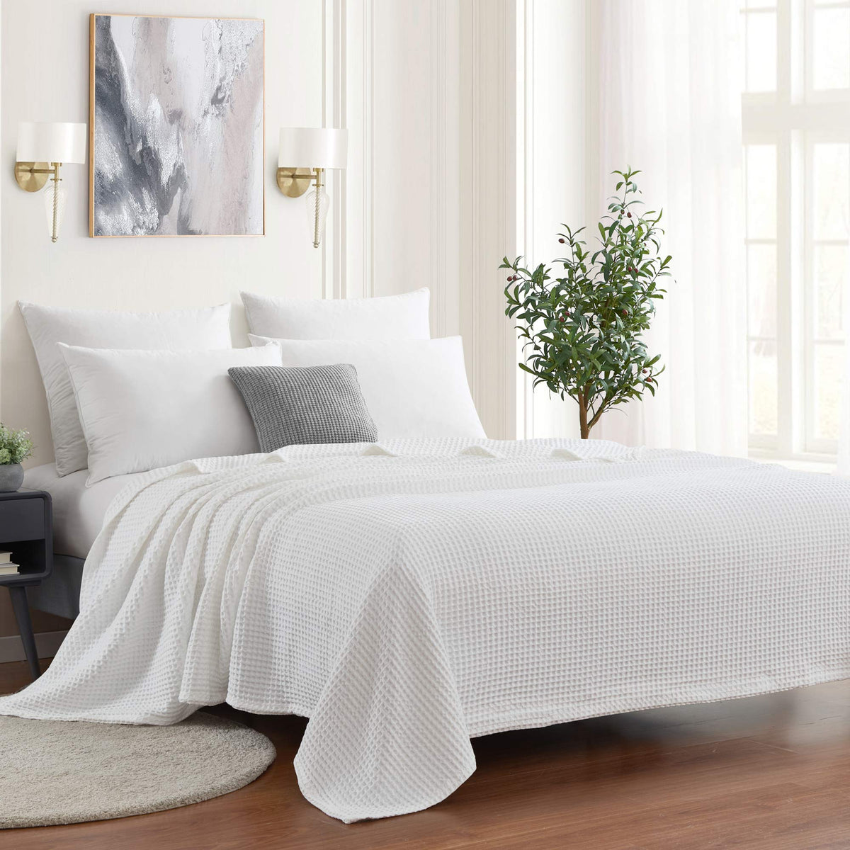 Sweet Home Collection 100% Fine Cotton Luxurious Basket Weave Blanket, Ivory Full/Queen(Pack of 1)