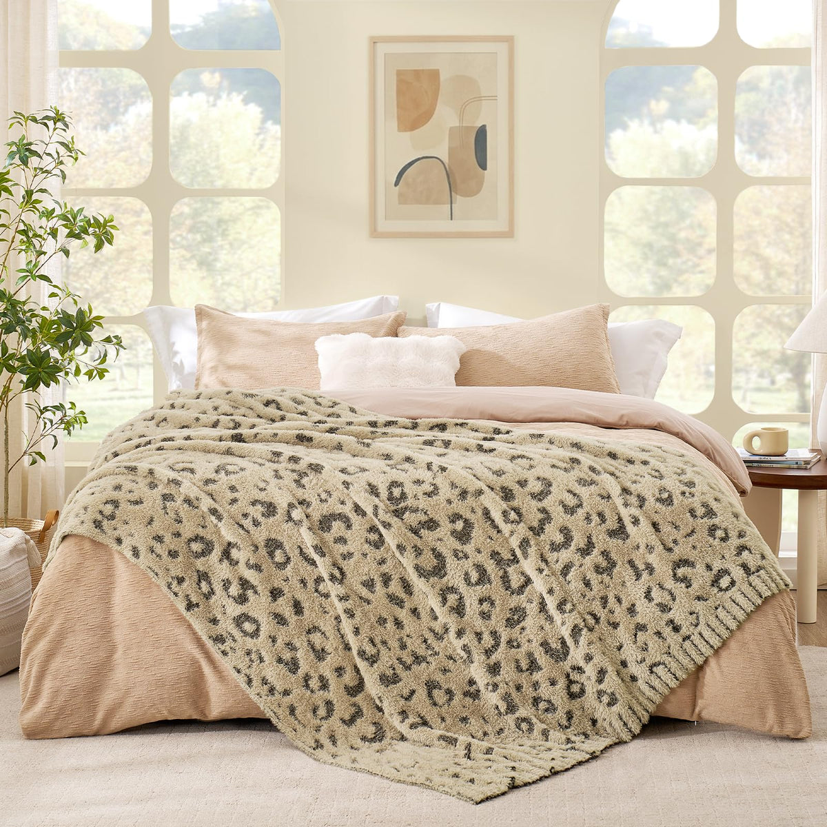 Snuggle Sac Fall Checkered Throw Blanket Faux Fur Microfiber Blankets for Couch,Cozy Soft Warm Blanket for Sofa Bedroom Living Room,Beige Checker,50x60 inches