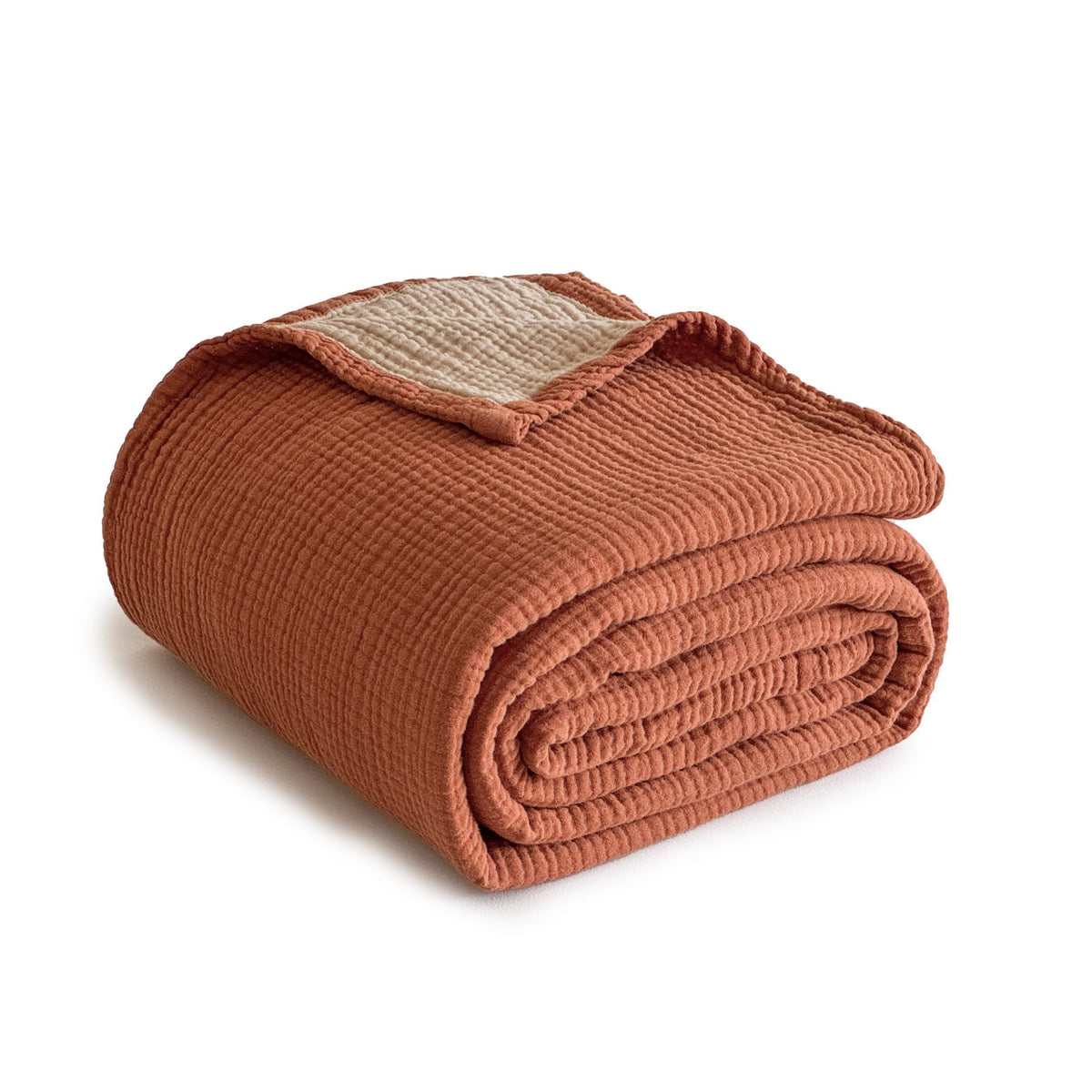 Simple&Opulence 100% Cotton Muslin Blanket, Lightweight Breathable 4 Layering Soft Cotton Throw Blanket,Gauze Blanket for Bed Couch Camping All-Season Use (Rust Orange, 50"x60")
