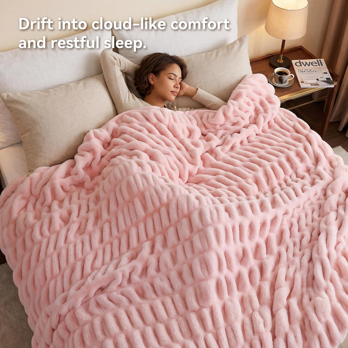 Smoofy Blush Pink Fluffy Blanket for Couch - Luxury Faux Rabbit Fur 50"x60"