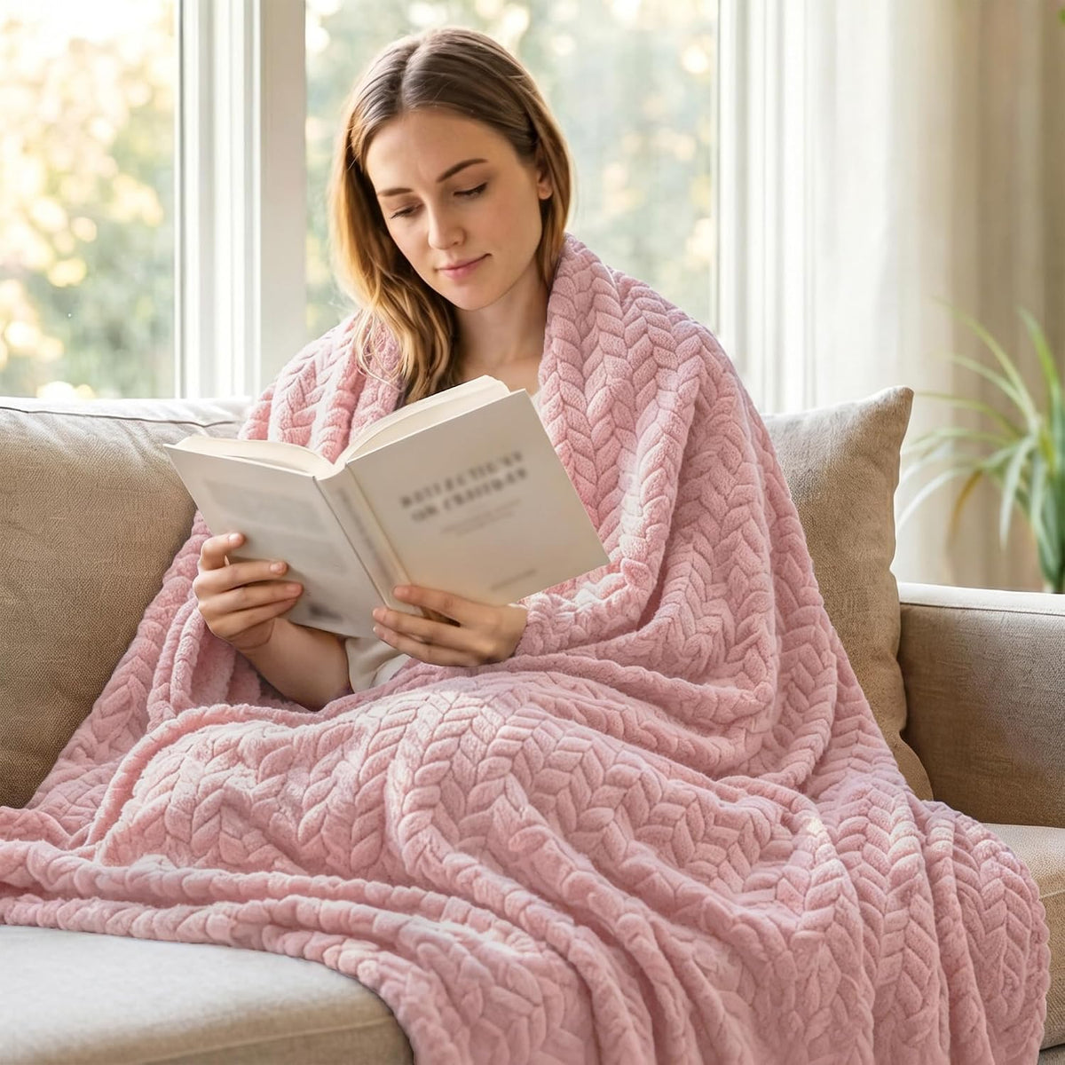Exclusivo Mezcla Fleece Pink Throw Blanket for Couch Sofa Bed, 50”x70”