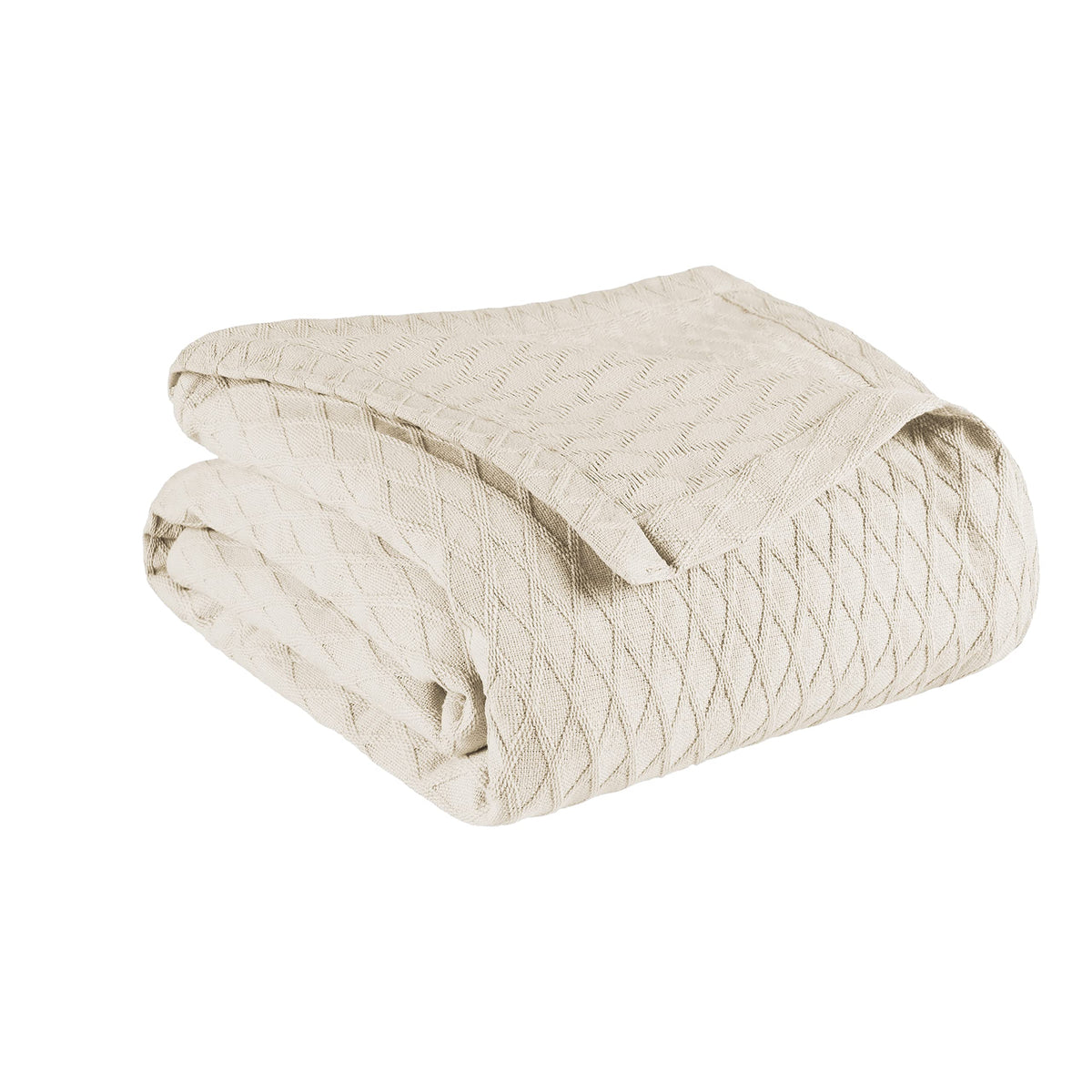 Superior Diamond Weave All-Season Cotton Blanket, Cover for Home, Couch, Bed, Soft, Warm Blankets, Boho Aesthetic, Comfy, Cozy, and Cute Covers, Decorative Bedding Essentials, Full/Queen, Ivory