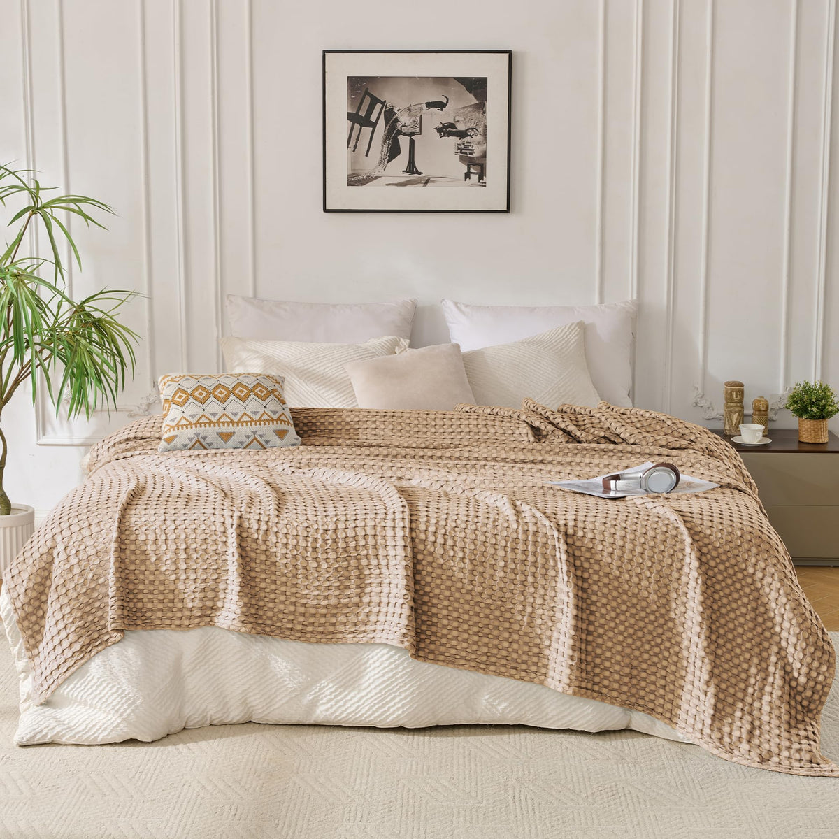 Light Waffle Weave Blanket 45x60, Small Breathable Blanket Throw for Couch