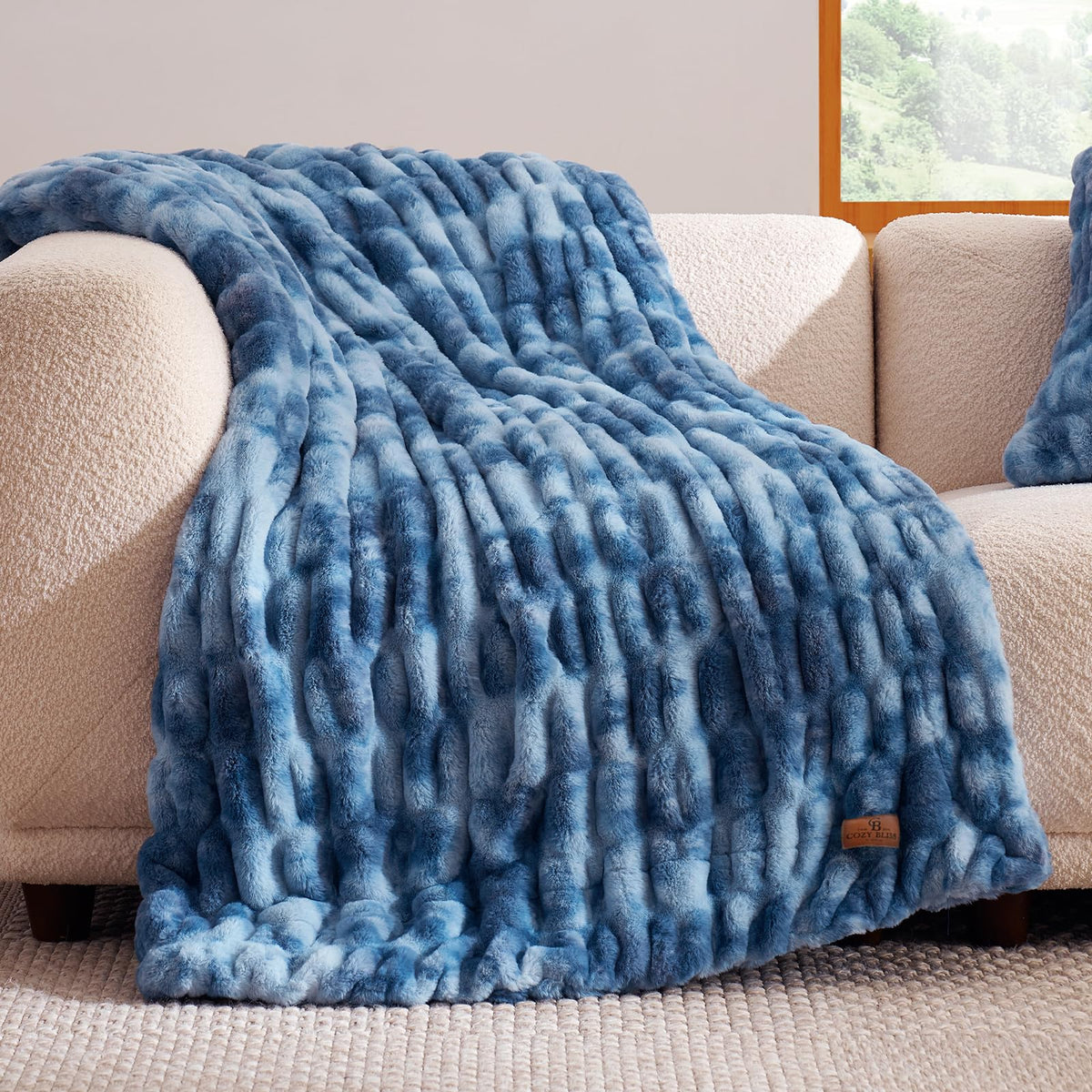 Cozy Bliss Double-Sided Soft Faux Fur Throw Blanket,50"x60", Cream White