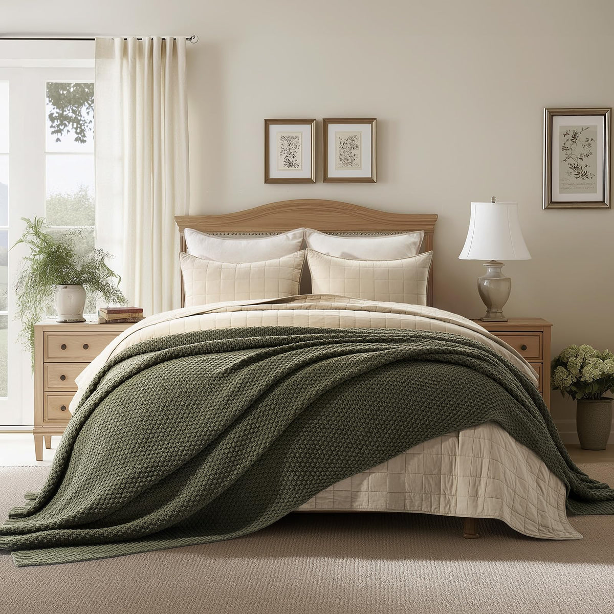 EVERGRACEHOME Chunky Chenille Knit Throw Blanket, 50 x 60, Olive Green