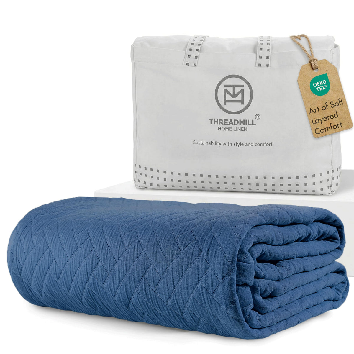 Threadmill Luxury Cotton Blankets for King Size Bed | All-Season Cozy 100% Cotton Blanket | Aster Jacquard Soft & Lightweight Coverlet fits California King Size Bed, 104x92 | Scottish Grey