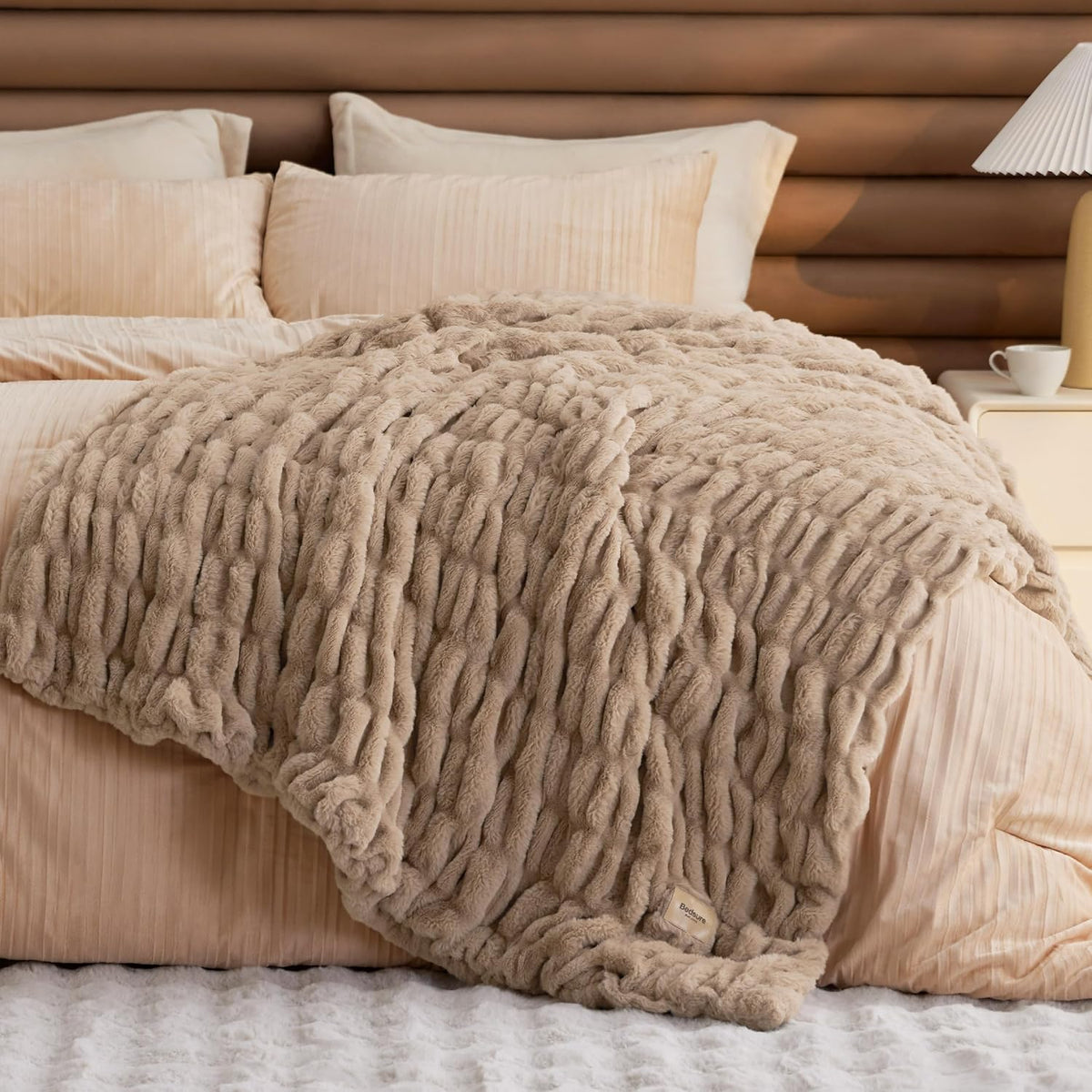 Bedsure Soft Double-Sided Faux Fur Throw Blanket, Light Brown, 50"x60"