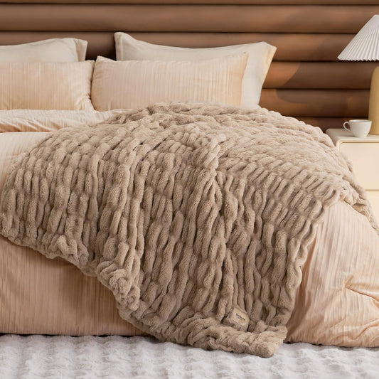 Bedsure Soft Double-Sided Faux Fur Throw Blanket, Light Brown, 50"x60"
