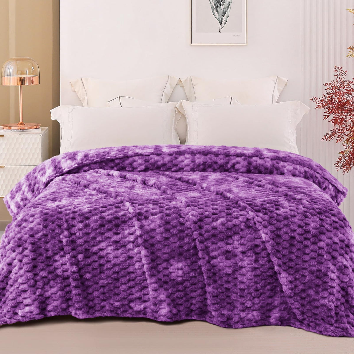 Exclusivo Mezcla Large 3D Fleece Throw Blanket for Couch, Ivory
