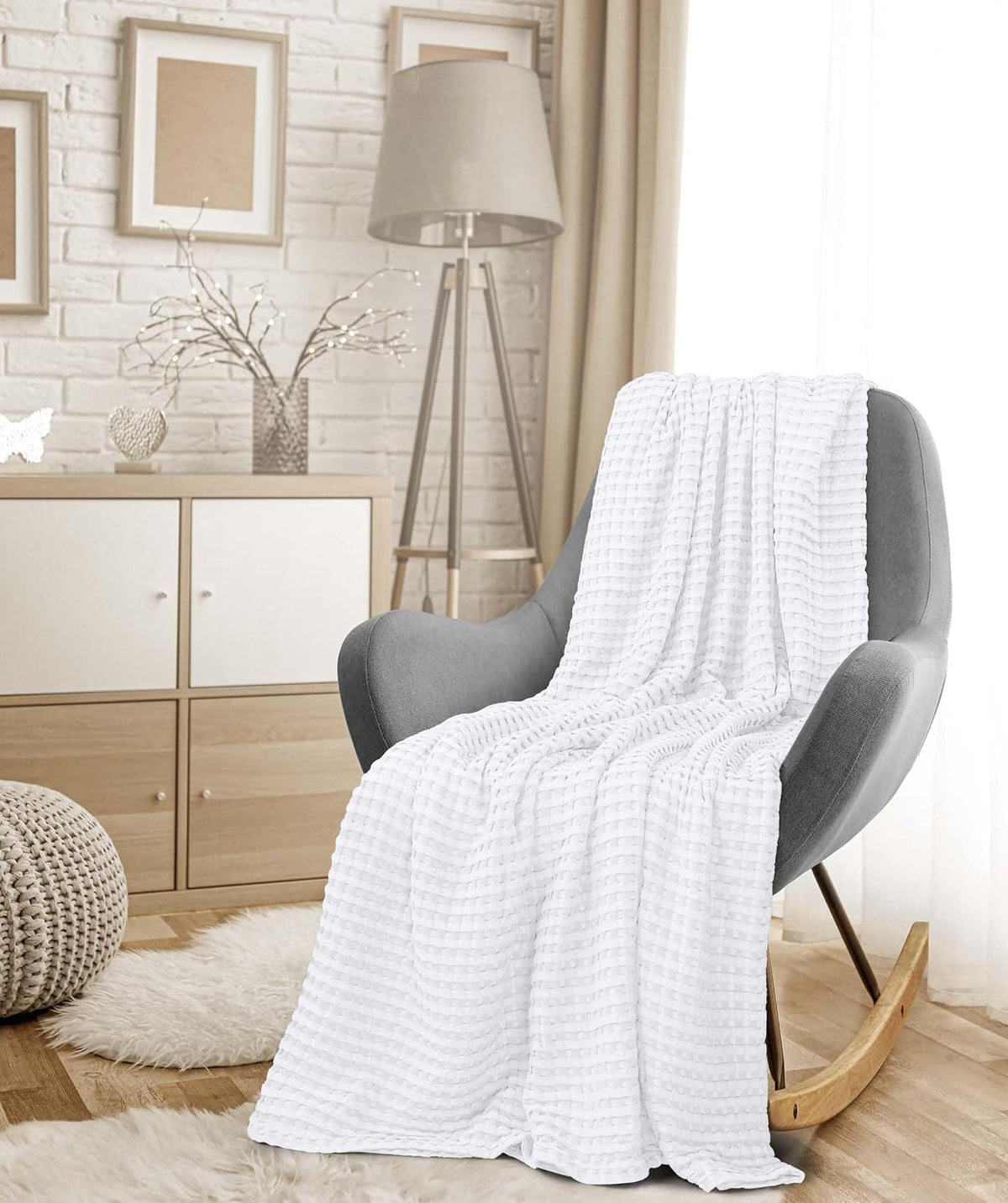 Utopia Bedding 100% Cotton Waffle Blanket Queen Size White, 90x90 Inch