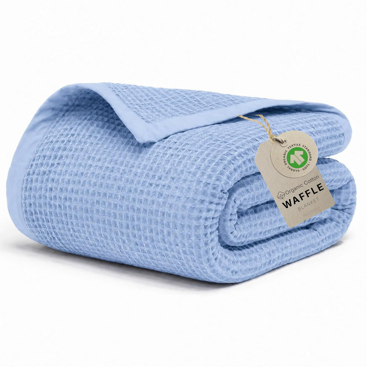 GOTS Certified 90"X90" Queen 100% Organic Cotton Waffle Blanket-Silver Blue